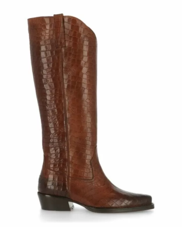 Shabbies Amsterdam Cowboy boots*Boot croco printed leather cognac